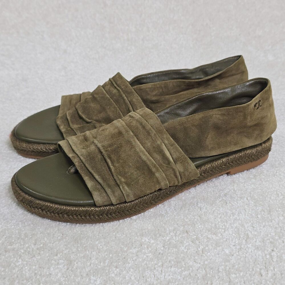 Tory Burch Size 5 Suede Slingback Strap Espadrille Sandal in Olive Green